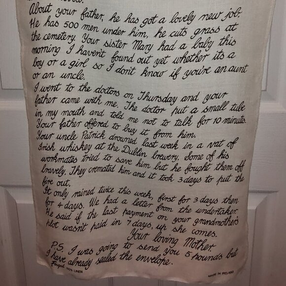 NATURAL LINEN TOWEL A MOTHER'S LETTER DEAR SON 100% IRISH LINEN IRELAND 19x30 - Picture 4 of 5
